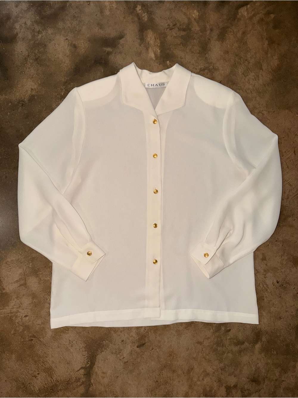 Chaus Cream Blouse Gold Button Career Office Top Vintage 90s Size 12